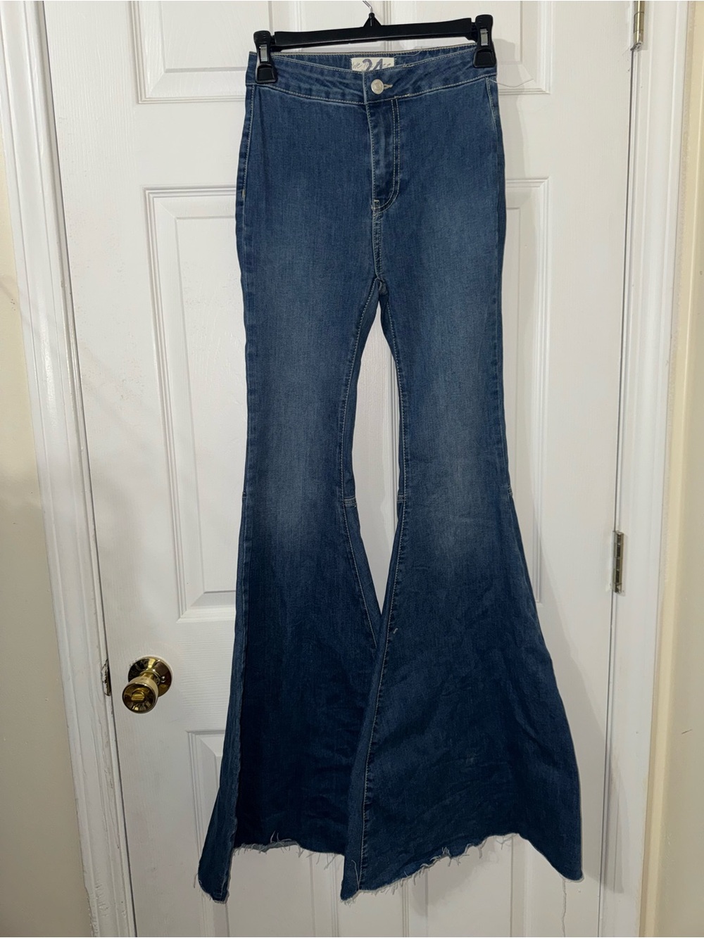 We The Free Dark Blue Flare Jeans with Raw Hem - Picture 1 of 6